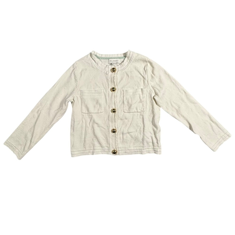 Free Assembly Women White Cream Button Front Long Sleeve Cardigan Sweater Size S